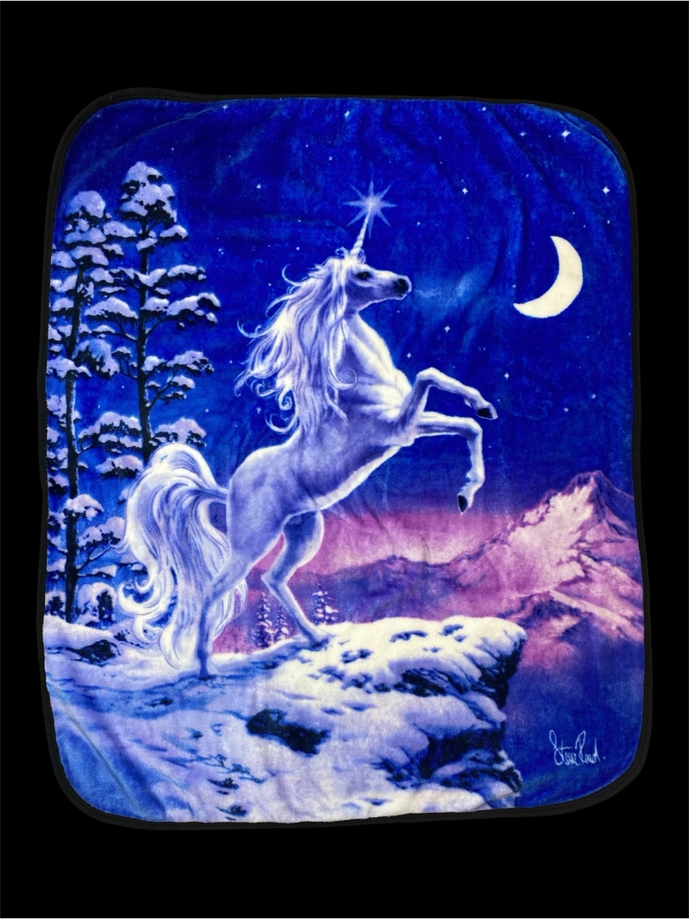 Northwest Unicorn Winter Moon Stars Fantasy Plush Throw Blanket 58”X 47”